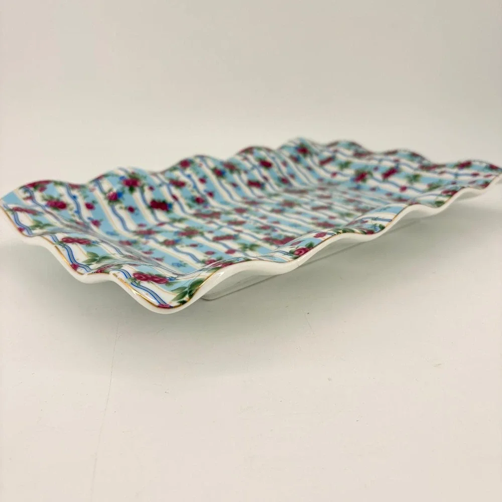 Vintage Cottagecore Floral Serving Tray Scalloped‎ Rose Shabby Chic Decor 12